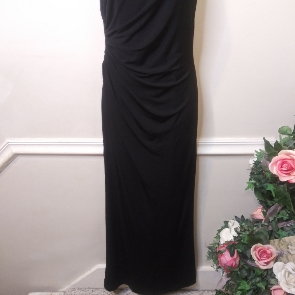 David Meister Black Beaded Collar, Ruched Waist Evening Gown - Picture 5 of 13